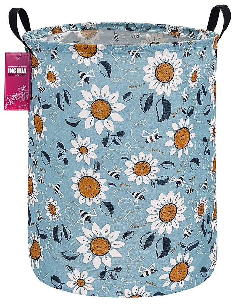 INGHUA Laundry Hamper Large Canvas Fabric Lightweight Storage BasketToy OrganizerDirty Clothes Collapsible Waterproof for College Dorms Boys and Girls BedroomBathroom Sunflower