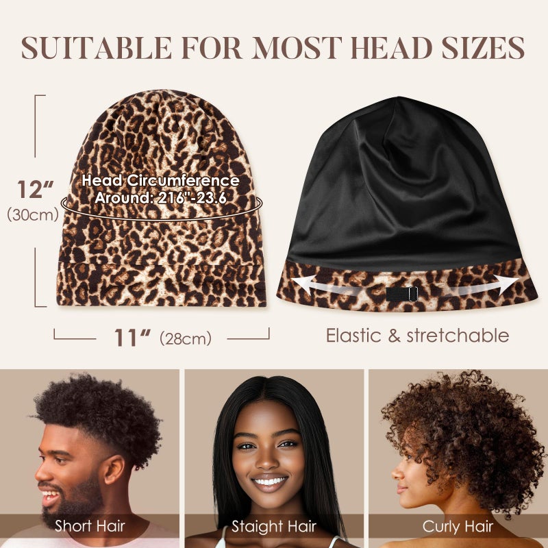 LULUSILK 100% Mulberry Silk Bonnet for Sleeping, No More Frizzy Tangled Hair, Stay On All Night Adjustable Silk Night Cap for Sleeping, Brown Leopard, Pack of 1 - Image 5