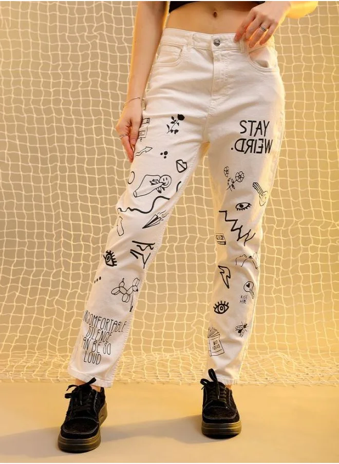 مرفوعة Women Straight White Jeans