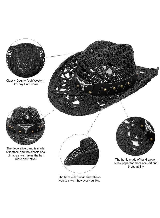 Stylish Straw Cowboy Hat for Women and Men, Perfect Sun Protection Beach Hat with Unique Beaded Band  - Image 4