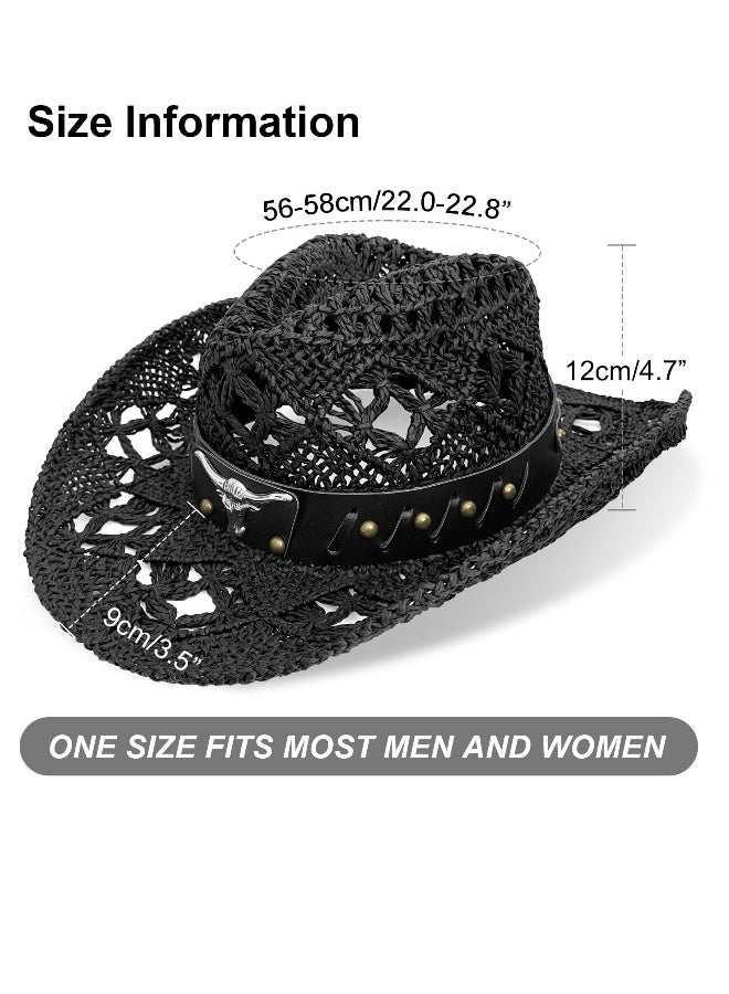 Stylish Straw Cowboy Hat for Women and Men, Perfect Sun Protection Beach Hat with Unique Beaded Band  - Image 2