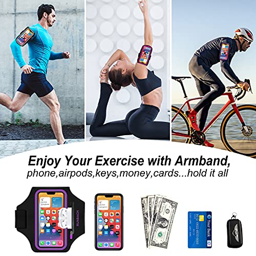 RUNBACH Armband for iPhone 17 Pro Max/16 Pro Max/16 Plus/15 Pro Max/15 Plus/iPhone 14,13,12,11 Pro Max/XS Max,Water Resistant Sport Armband with Zipper Slot for Airpods and Keys (Purple) - Image 4