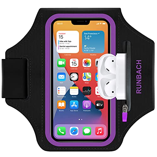 RUNBACH Armband for iPhone 17 Pro Max/16 Pro Max/16 Plus/15 Pro Max/15 Plus/iPhone 14,13,12,11 Pro Max/XS Max,Water Resistant Sport Armband with Zipper Slot for Airpods and Keys (Purple) - Image 1