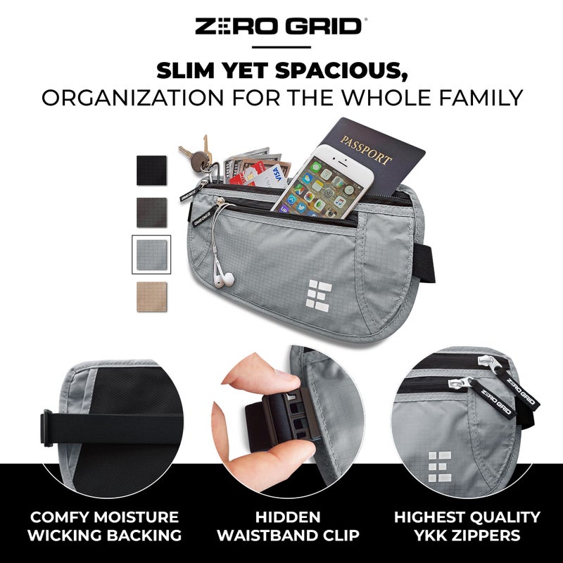 Zero Grid Money Belt for Secure Travel - RFID Blocking Slim Passport Holder - Hidden Waist Pouch for Cash, Credit Cards, Documents - Concealable Under Clothes, Water-Resistant Travel Belt for Men and Women - Image 2