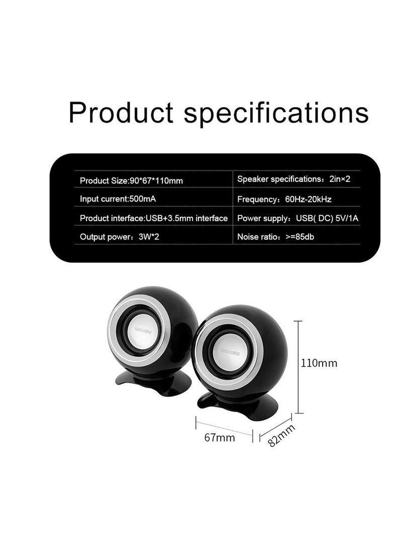 Datazone Mini Desktop Speaker 2.0 with USB & 3.5mm Input, 360° Surround Sound, Stylish Spherical Design, High Quality Sound, 3W x 2 Power  - Image 4