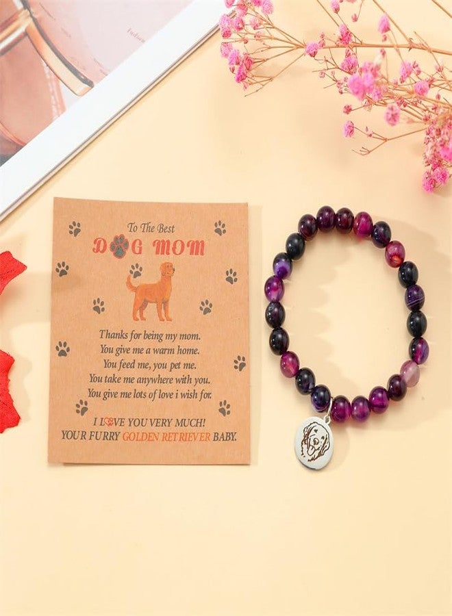 Pingyongchang Best Dog Mom Gifts for Women Mothers Day Gifts Natural Stone Dog Lovers Charm Bracelet on Birthday Valentines Day Christmas Anniversary from Daughter Son-Amethyst - Image 3