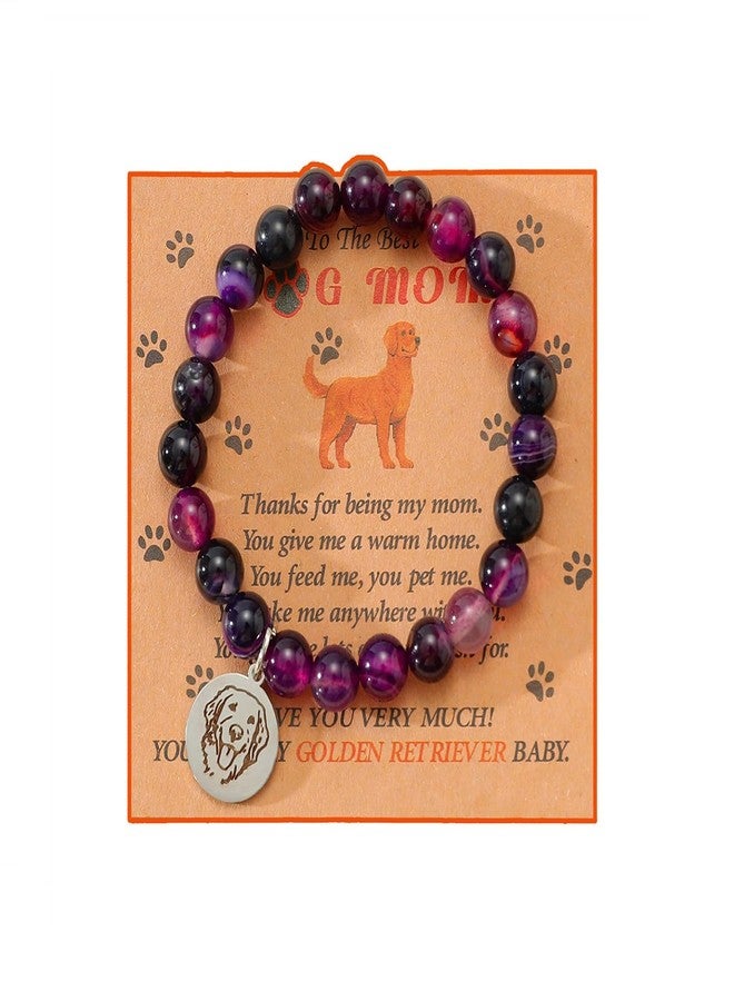 Pingyongchang Best Dog Mom Gifts for Women Mothers Day Gifts Natural Stone Dog Lovers Charm Bracelet on Birthday Valentines Day Christmas Anniversary from Daughter Son-Amethyst - Image 1