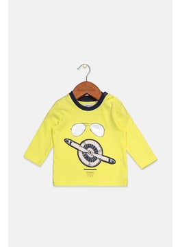 IKKS Toddlers Boy Crew Neck Long Graphic Tee, Yellow  - Image 1