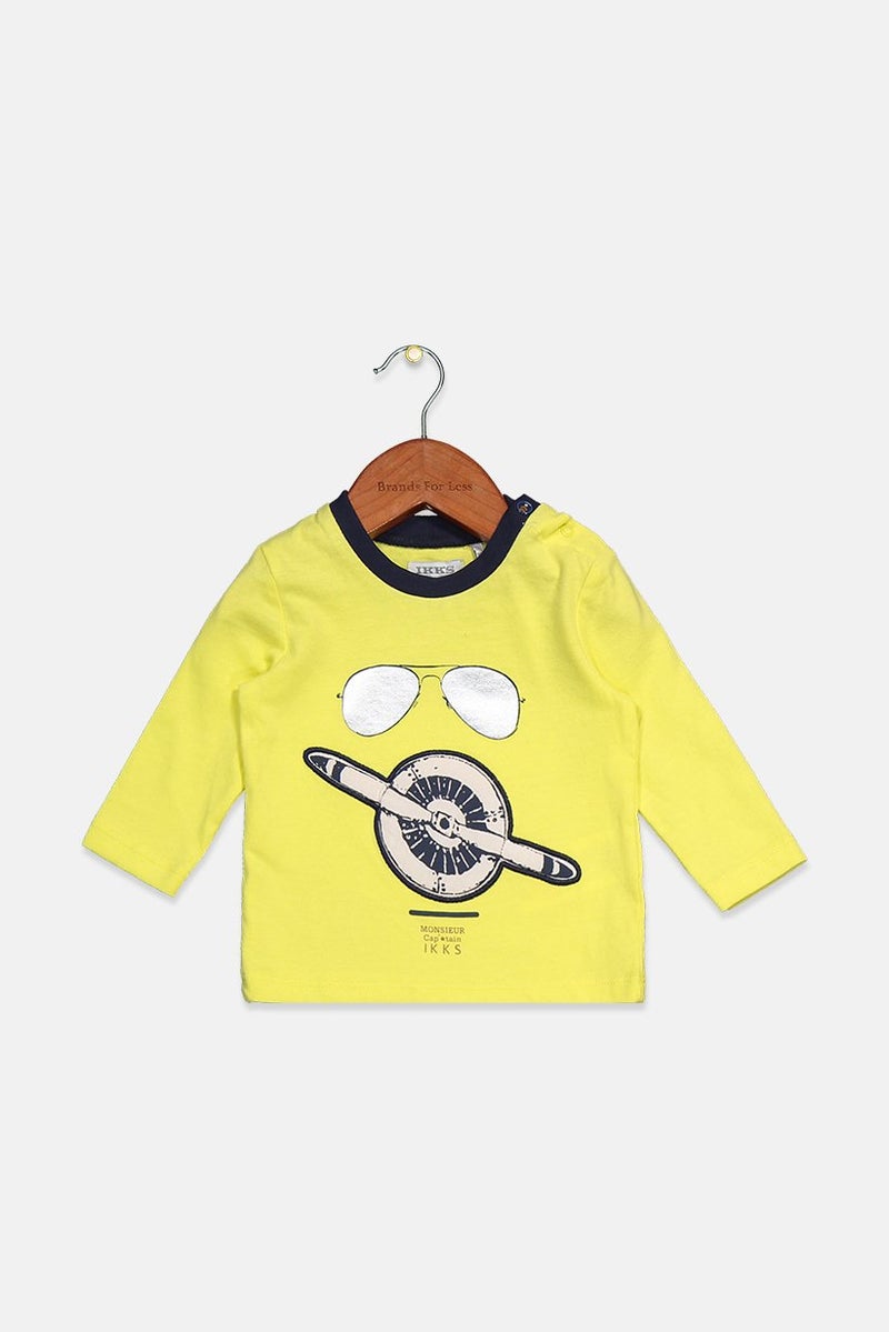 IKKS تي شيرت جرافيك طويل بأكمام قصيرة للأولاد، أصفر - Image 1