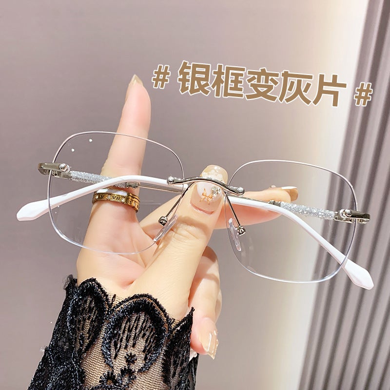 High-End Pochromic Starry Sky Fashion Anti-Blue Light Glasses For Women, Frameless Edge-Cut High-Definition Prescription Eyeglass Frames - Image 1