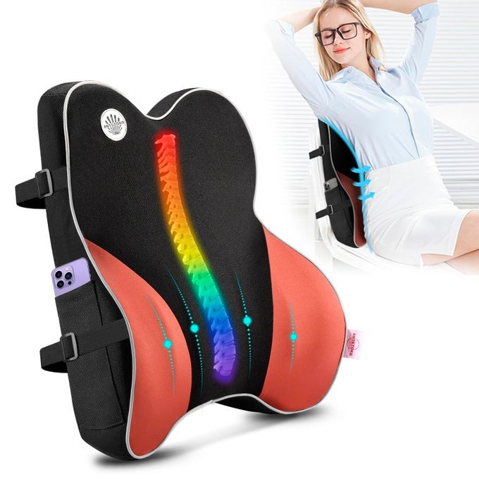 LUMBAR SUPPORT PILLOW FOR OFFICE CHAIRMEMORY FOAM BACK SUPPORT FOR CHAIRCAR SEATCOMPUTER CHAIRRECLINER WITH BREATHABLE MESH COVERERGONOMIC DESIGN FOR BACK PAIN RELIEF IMPROVE POSTURE BLACK