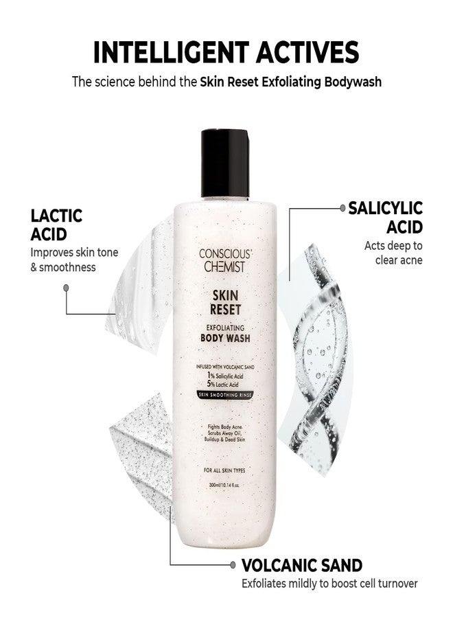 كيميائي واعي غسول الجسم المقشر من كونشيس كيميست® لإعادة ترطيب البشرة | 300 مل | جل استحمام يحتوي على 1% حمض الساليسيليك مع رمال بركانية وحمض اللاكتيك | يقشر البشرة، ويزيل حب الشباب، وينعم البشرة الخشنة | لعلاج التقرن الشعري وطفح جلدي على الساقين | مناسب للرجال والنساء، ولجميع أنواع البشرة - Image 3
