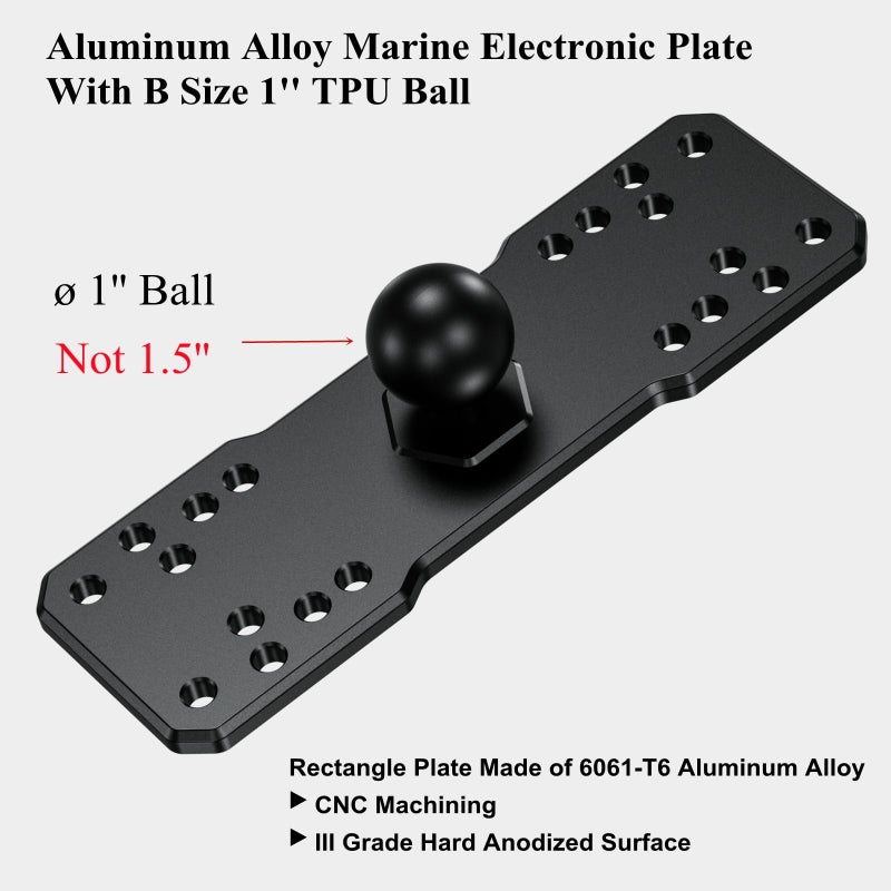 BRCOVAN 1'' Ball Fish Finder Mount, Aluminum Alloy Universal Marine Electronic Plate, Fit for RAM Mounts B Size 1 Inch Ball Double Socket Arm, Fit for Garmin, Lowrance, Humminbird, Raymarine and More - Image 2