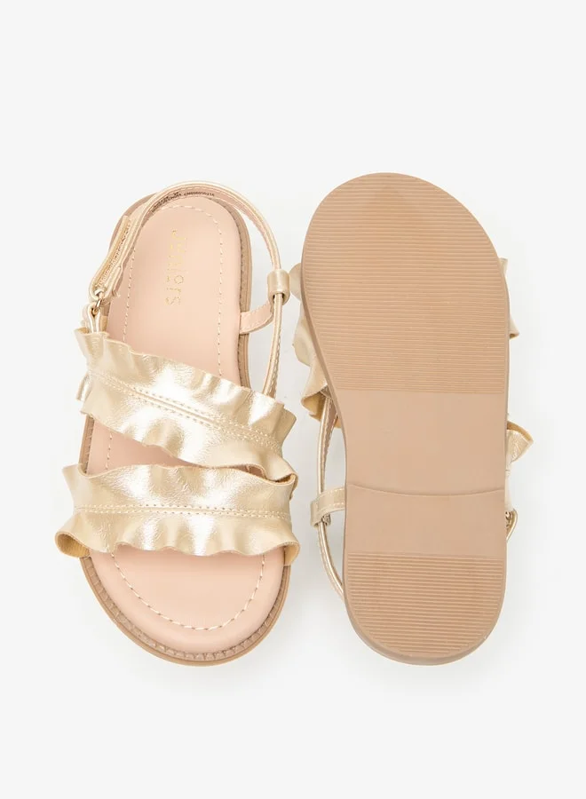 جونيورز Girls Frill Detail Flat Sandals with Hook and Loop Closure