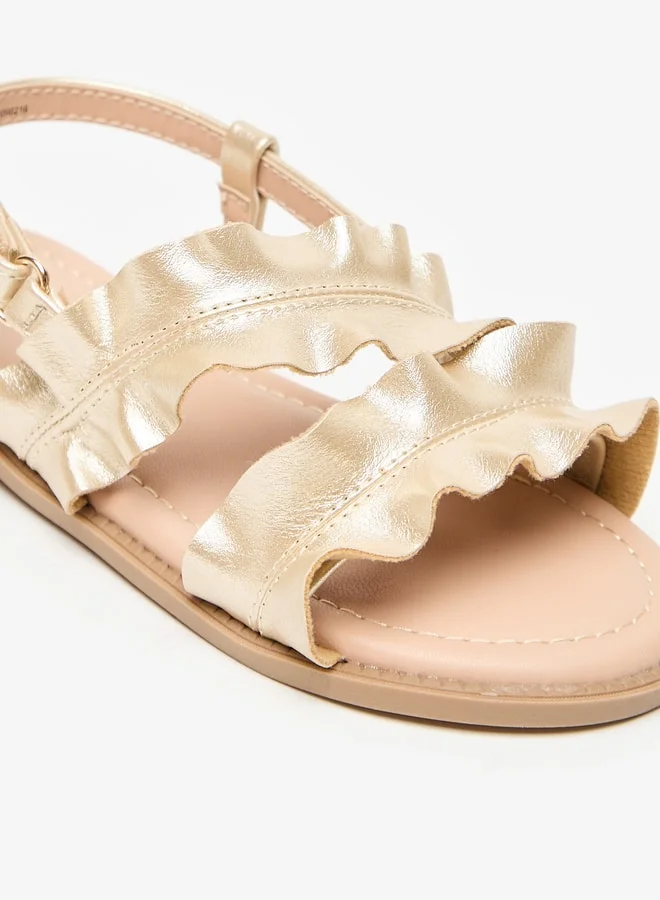 جونيورز Girls Frill Detail Flat Sandals with Hook and Loop Closure