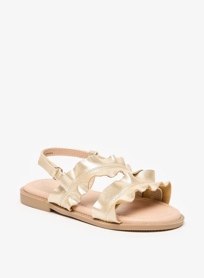 جونيورز Girls Frill Detail Flat Sandals with Hook and Loop Closure