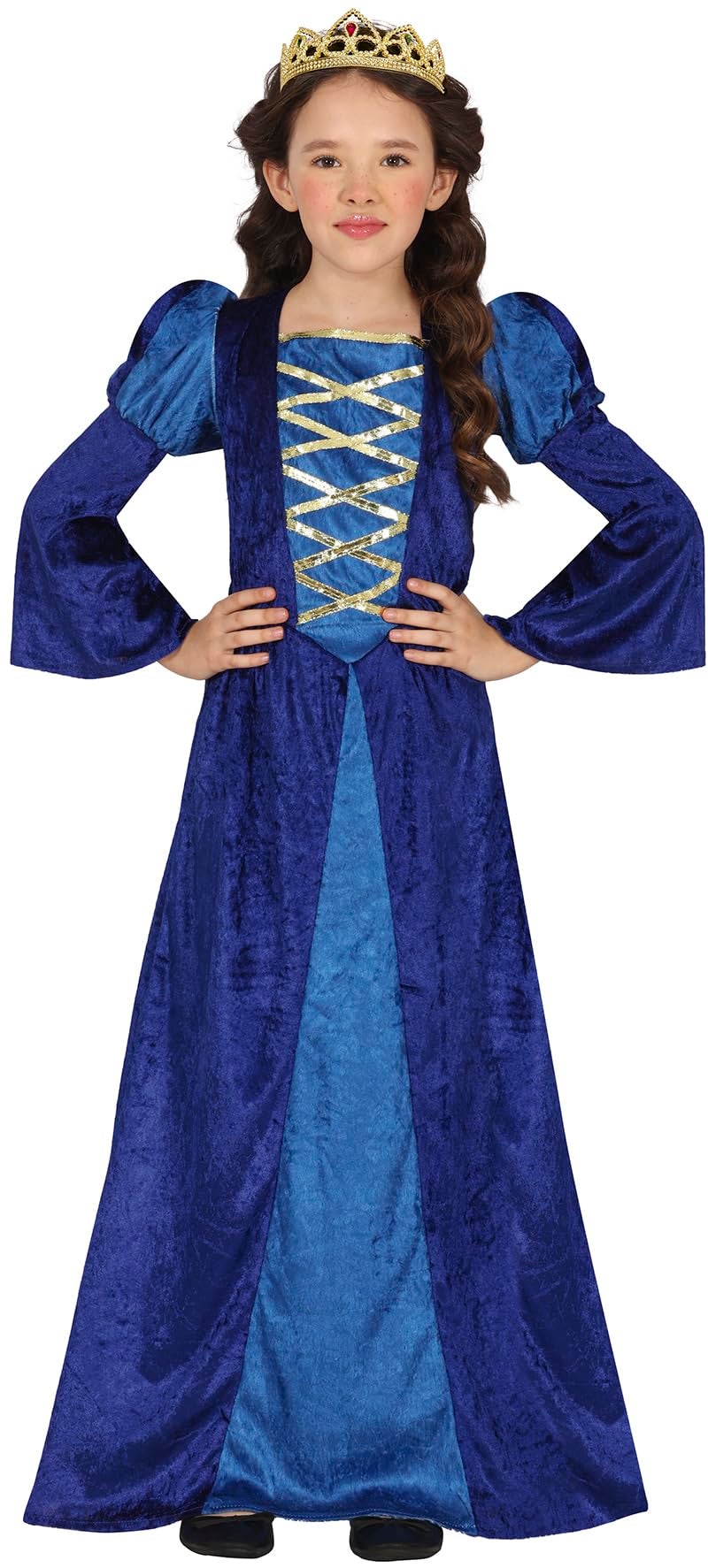 FIESTAS GUIRCA Medieval Queen Girls Fancy Dress Costume - Blue Princess Kids Fancy Dress Costumes Girls 5-6 years - Image 1