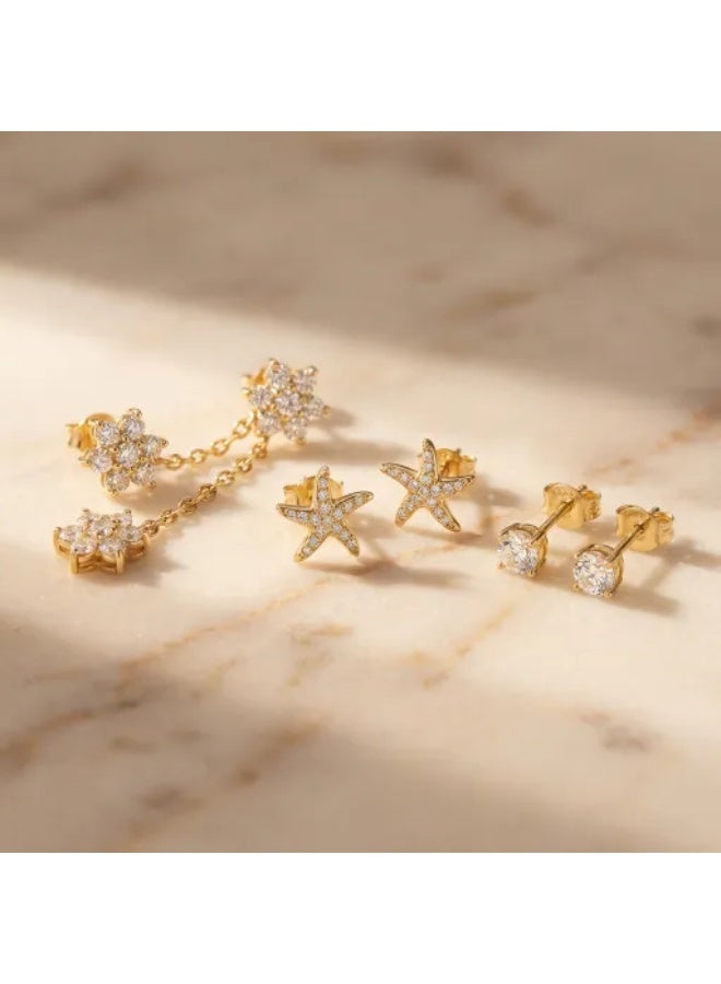 MTZ 3 Pairs Cubic Zirconia Stud Earrings Set for Women, Hypoallergenic Gold Plated Crystal Earrings, Dainty CZ Diamond Studs in Various Sizes, Sensitive Ear Friendly Jewelry Gift Box - Image 5