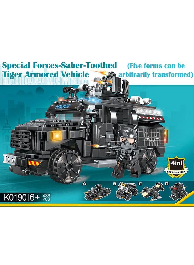 زي سي إم - هابي 4 في 1 مجموعة مكعبات بناء سيارة نمر مدرعة من Sabre-Toothed 436 قطعة - Image 2