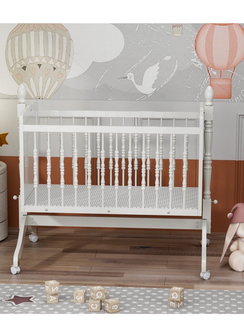إفريثينج فور كيدز سرير مهد خشبي مع ناموسية قابلة للفصل يتأرجح بقفل وعجلات 90x45cm - Image 2