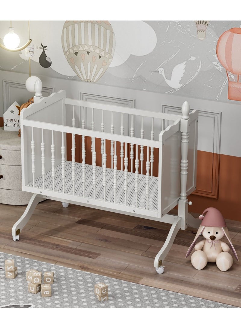 Everything For Kids - Wooden Cradle with Detachable Mosquito Net Swing with Lock and Wheels 90x45cm - Image 1