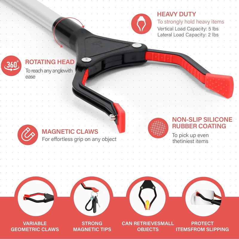 GrabRunner 32 inch Foldable Reacher Grabber with Strong Magnetic Tip for Seniors, Disabled, After Surgery Recovery(Red) - Image 2