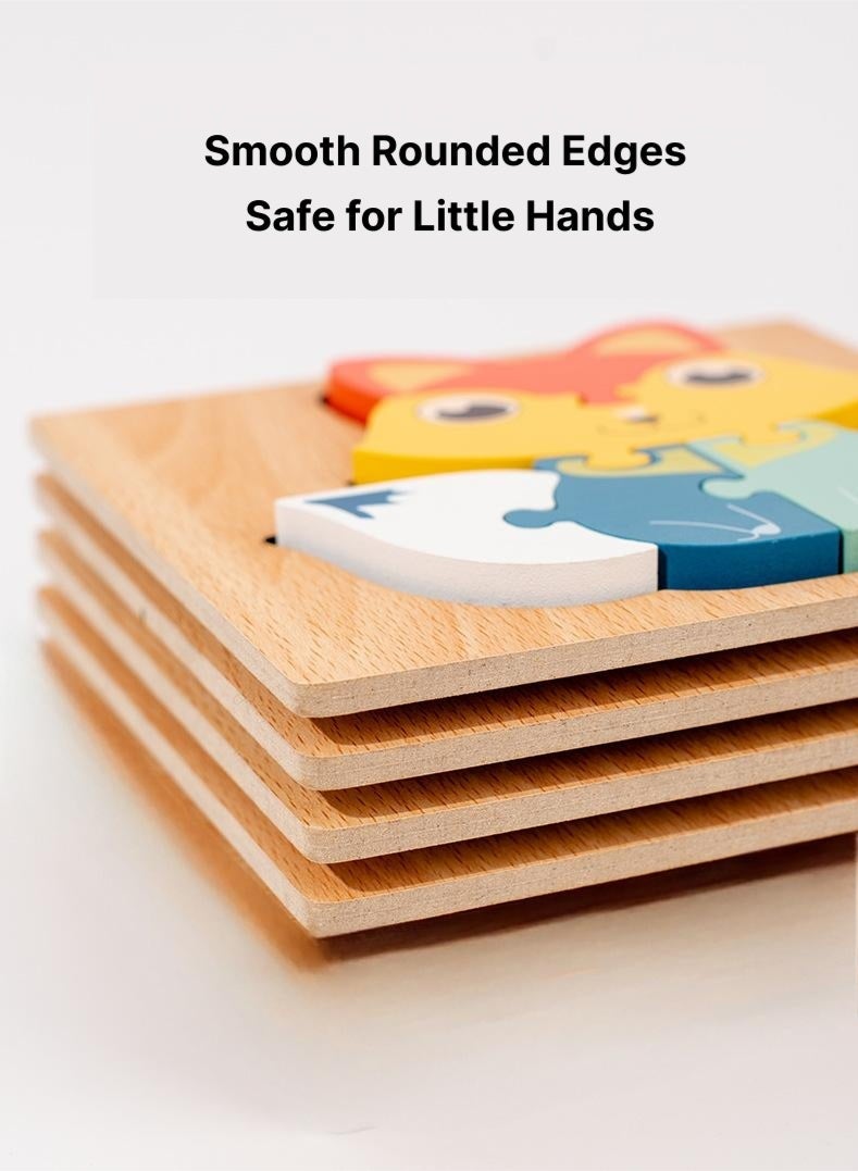 Wooden Animal Puzzle Set for Toddlers 18M+ | Montessori Educational Toys | 4 Pcs 3D Wooden Jigsaw Puzzles | Elephant, Rabbit, Fox & Dolphin | Early Learning Hand-Eye Coordination Toy Gift - Image 4