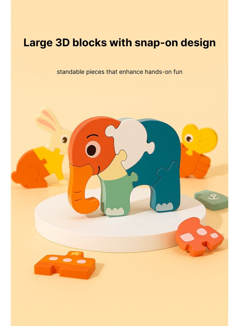 Wooden Animal Puzzle Set for Toddlers 18M+ | Montessori Educational Toys | 4 Pcs 3D Wooden Jigsaw Puzzles | Elephant, Rabbit, Fox & Dolphin | Early Learning Hand-Eye Coordination Toy Gift - Image 5
