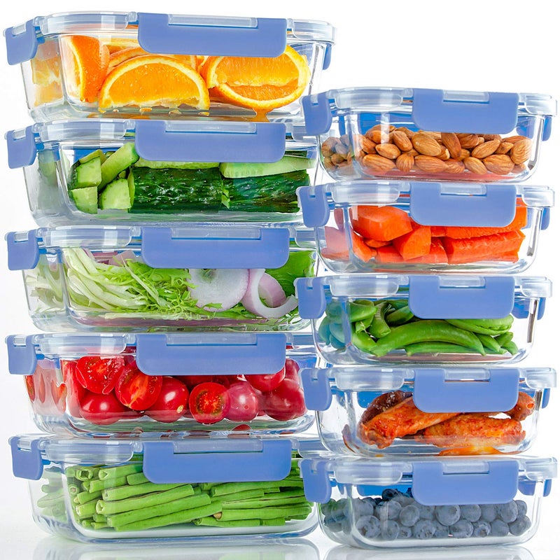 UMEIED 10 Pack Glass Food Storage Containers with Lids Leakproof  Airtight Glass Meal Prep Containers For Lunch  On The Go  Leftover  Dishwasher Safe - Image 1