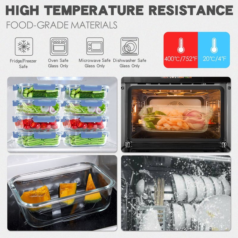 UMEIED 10 Pack Glass Food Storage Containers with Lids Leakproof  Airtight Glass Meal Prep Containers For Lunch  On The Go  Leftover  Dishwasher Safe - Image 3