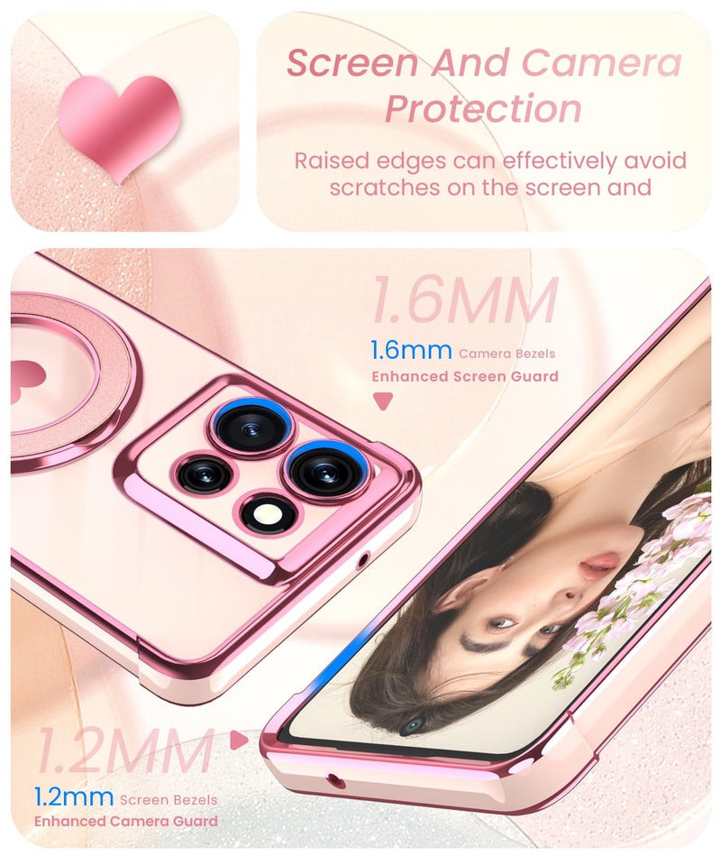 Liufcx Compatible with Motorola Moto G 5G 2025 Love Heart Kickstand Case with Screen Protector: Luxury Plated Gold Edge Slim Soft TPU Shockproof Protection Case Cover for Moto G 5G 2025 (Pink) - Image 3