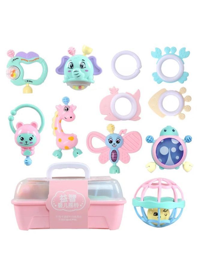 A box of rattles (shackles and silicone teethers) for children 11 pieces