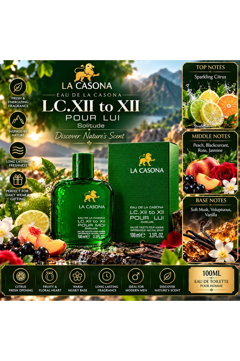 محبوب للعطور Eau de LC.XII to XII Pour Lui Solitude Eau de Toilette 100ml | Fresh Citrus & Floral Fragrance for Men