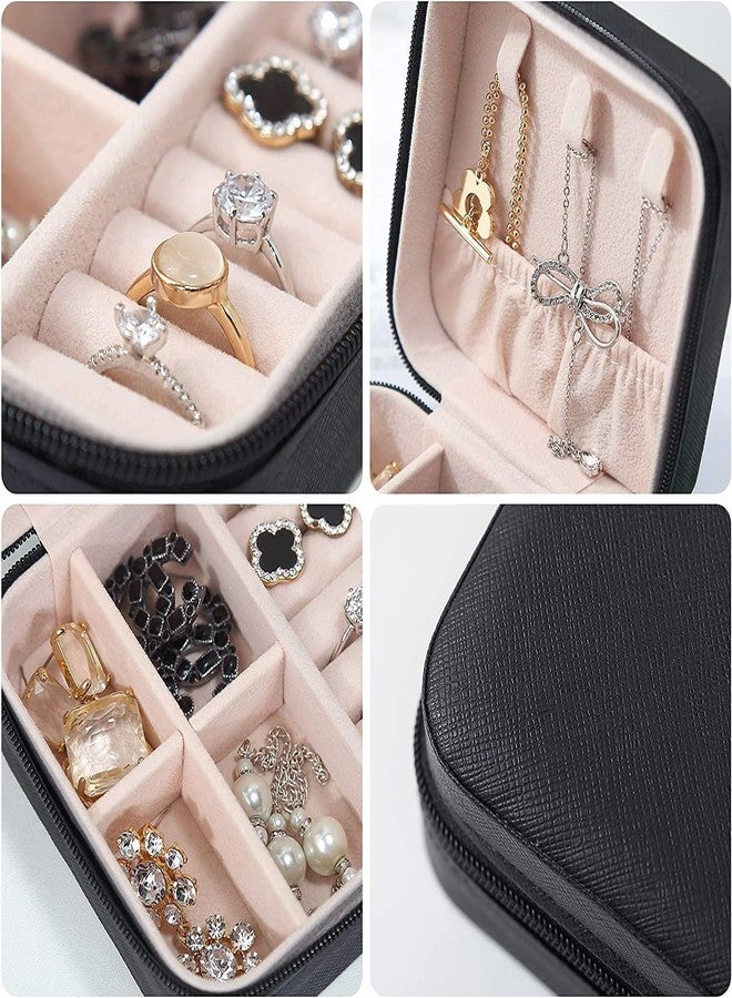 Fresh creation Jewellery Organiser PU Leather Zipper Portable Storage Box Case with Dividers Container for Rings, Earrings, Necklace Home Organizer (BLACK) - Image 4
