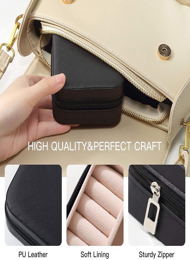 Fresh creation Jewellery Organiser PU Leather Zipper Portable Storage Box Case with Dividers Container for Rings, Earrings, Necklace Home Organizer (BLACK) - Image 3