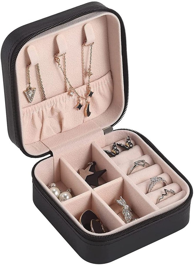 Fresh creation Jewellery Organiser PU Leather Zipper Portable Storage Box Case with Dividers Container for Rings, Earrings, Necklace Home Organizer (BLACK) - Image 1