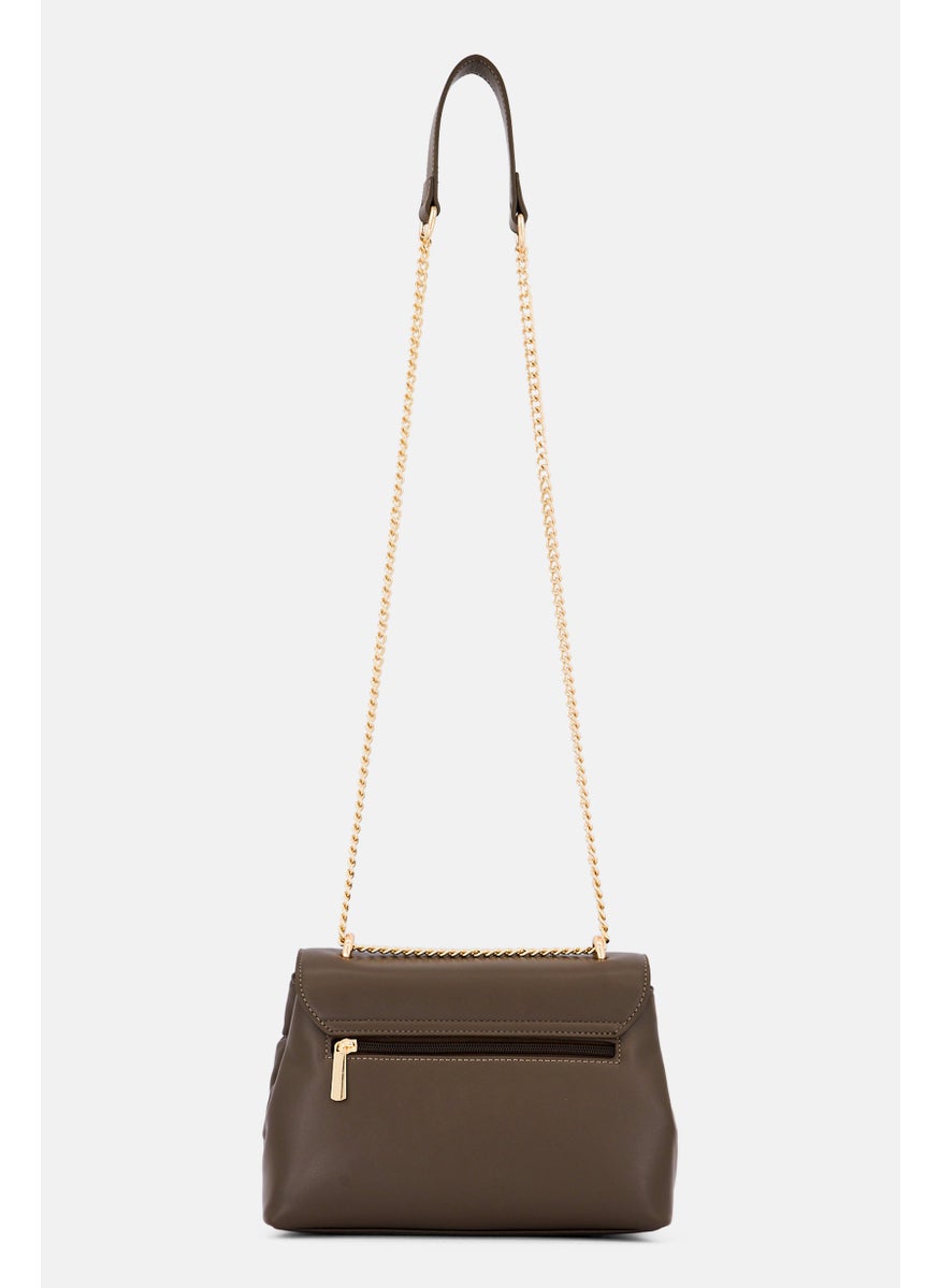 Kathy Ireland Women Brand Logo Leather Shoulder Bag, Dark Taupe  - Image 2