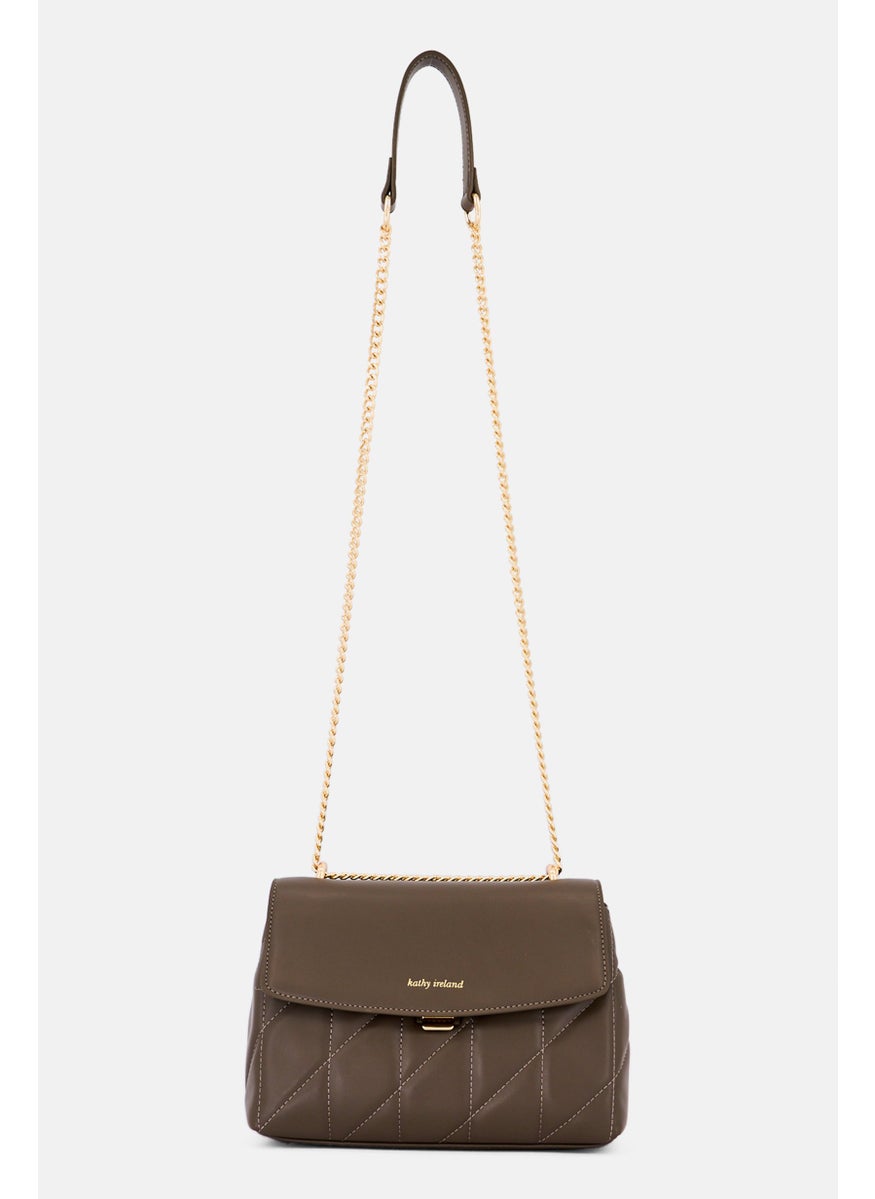 Kathy Ireland Women Brand Logo Leather Shoulder Bag, Dark Taupe  - Image 1