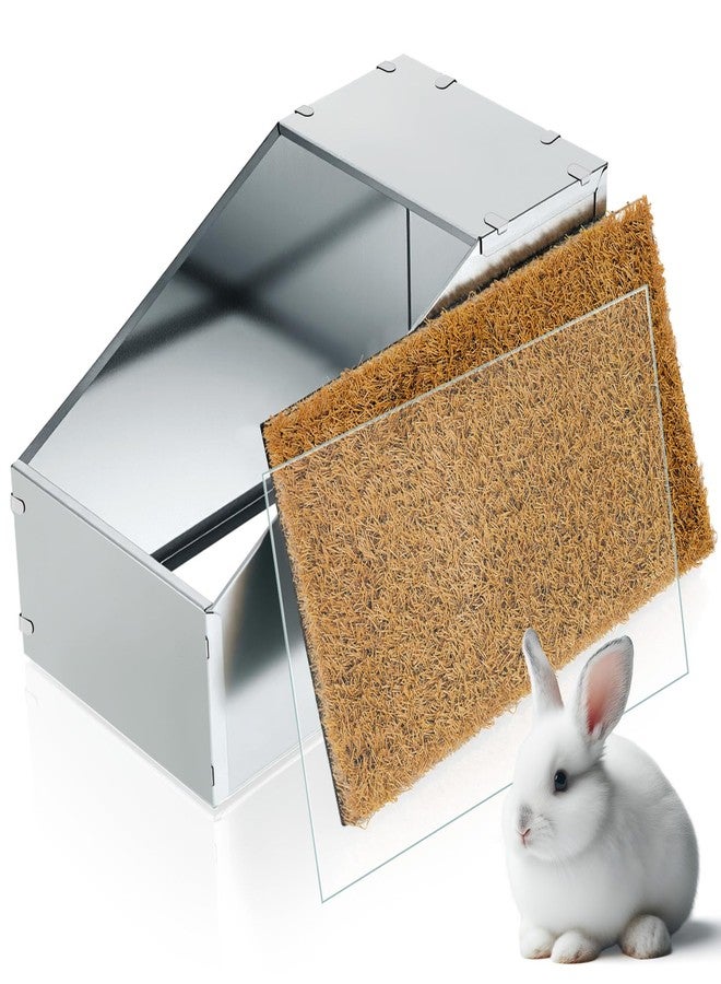 Maxcheck Galvanized Metal Rabbit Nesting Box, 18.5*10.6*10 in with 2 Pcs Grass Mats, Bunny Small Animal Nest with Removable Acrylic Floor for Breeding, Durable, Easy to Clean for Indoor/Outdoor Use - Image 1