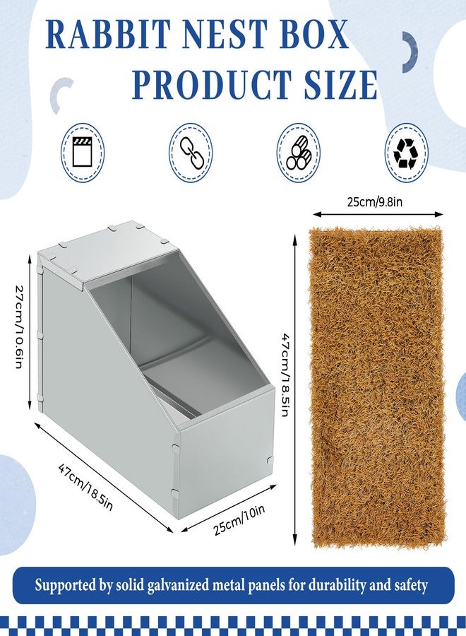 Maxcheck Galvanized Metal Rabbit Nesting Box, 18.5*10.6*10 in with 2 Pcs Grass Mats, Bunny Small Animal Nest with Removable Acrylic Floor for Breeding, Durable, Easy to Clean for Indoor/Outdoor Use - Image 2