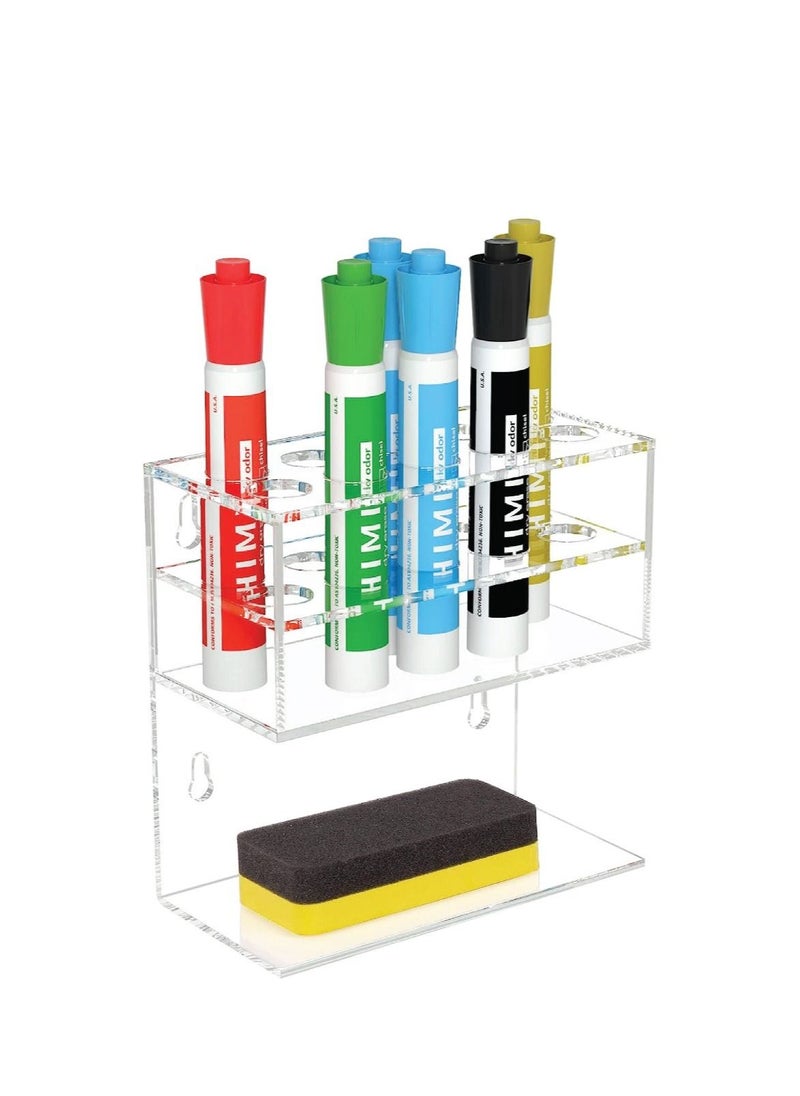 SMARTPOINTS Dry Erase Marker Holder for Whiteboard, Wall Mounted 2-Tier 10-Slot Clear Acrylic Marker Organizer Stand for School Office Home  - Image 1