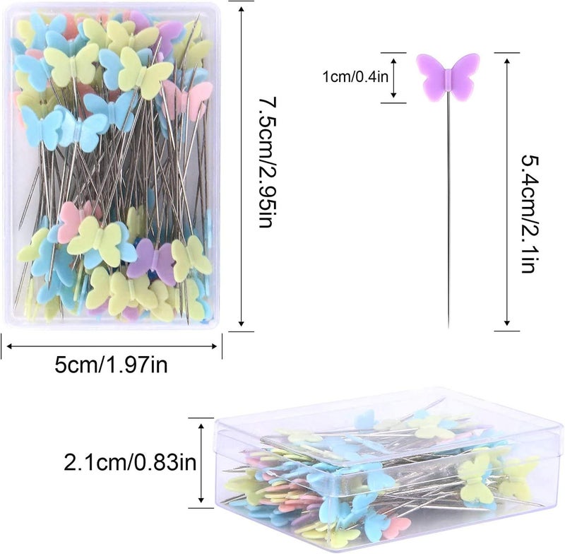 Sewing Pins, Flat Butterfly Head Straight Pins for Sewing DIY Projects, Multicolor Corsage Stick Pins for Dressmaker Jewelry Decoration (100, 2.16in ) - Image 2