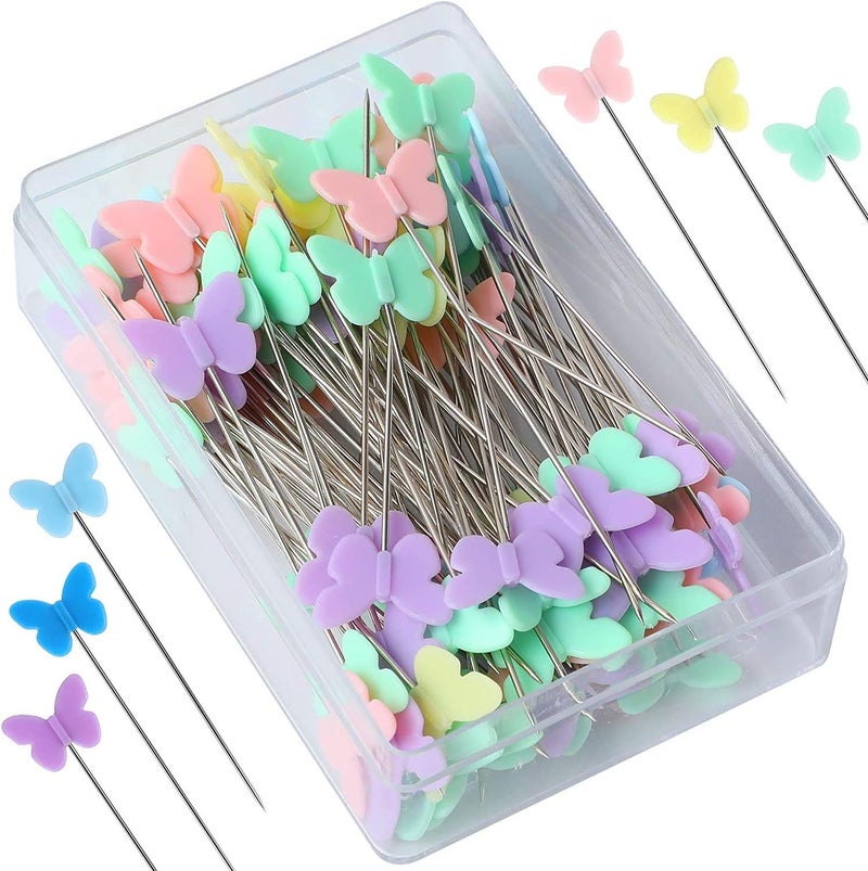 Sewing Pins, Flat Butterfly Head Straight Pins for Sewing DIY Projects, Multicolor Corsage Stick Pins for Dressmaker Jewelry Decoration (100, 2.16in ) - Image 1