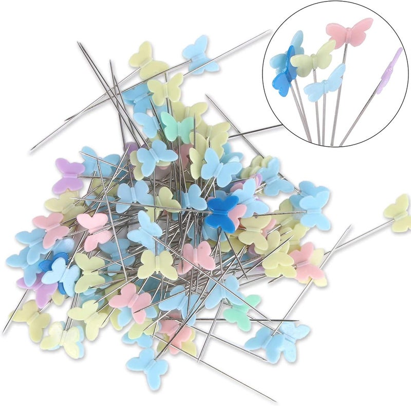 Sewing Pins, Flat Butterfly Head Straight Pins for Sewing DIY Projects, Multicolor Corsage Stick Pins for Dressmaker Jewelry Decoration (100, 2.16in ) - Image 3