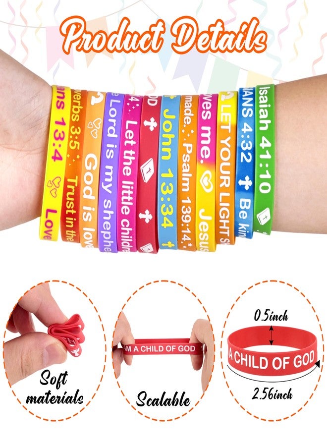 Moon Boat 144 Pcs Bible Verse Bracelets Bulk - Christian Jesus Religious Scripture Silicone Wristbands Colorful Style for Inspirational Gifts Party Favors - Image 5