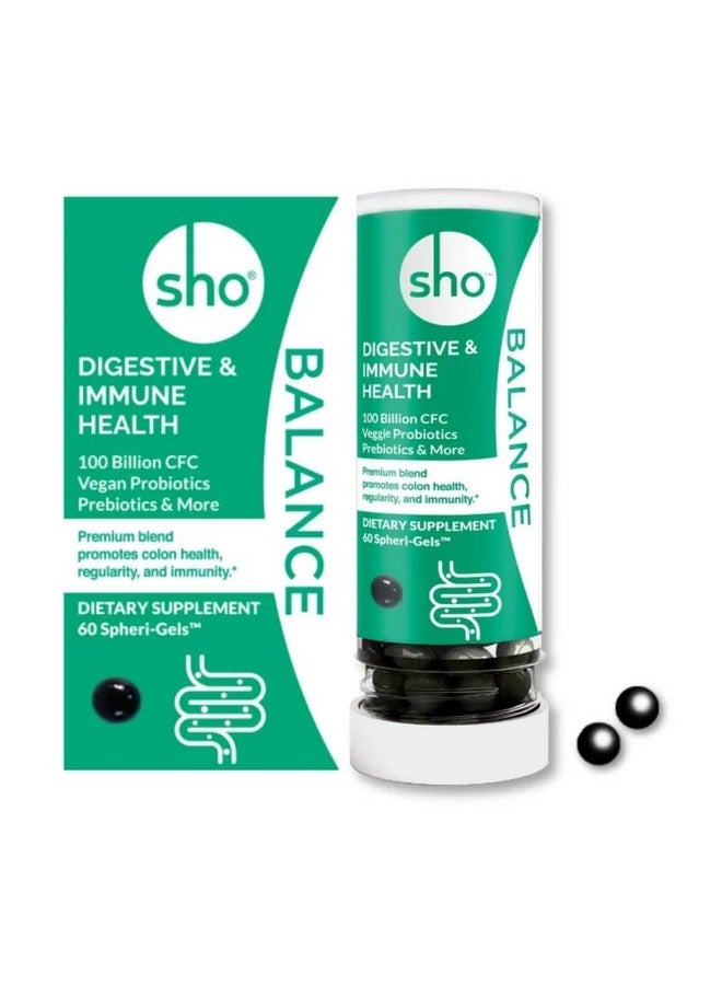SHO Balance 100 Billion CFU Prebiotics & Probiotics - Supports Digestive & Gut Health - Vegan Supplement for Women & Men - Lactobacillus Casei | Shelf-Stable Bottle | 60 Pills - Image 1