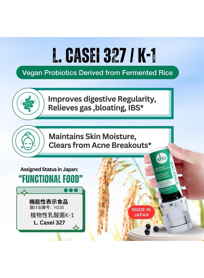 SHO Balance 100 Billion CFU Prebiotics & Probiotics - Supports Digestive & Gut Health - Vegan Supplement for Women & Men - Lactobacillus Casei | Shelf-Stable Bottle | 60 Pills - Image 4