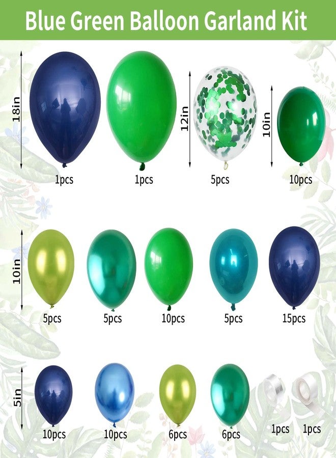 Teslite Balloon Arch Kit Blue and Green, Navy Blue Dark Green Balloon Garland Kit with Double Layer Chrome Blue Balloons, Metallic Green Blue, Green Confetti Balloons - Image 2