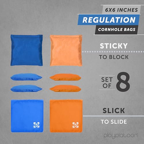 Play Platoon Professional Cornhole Bags Set of 8 Regulation All Weather Two Sided Bean Bags for Pro Corn Hole Game 4 Orange 4 Royal Blue - Image 3