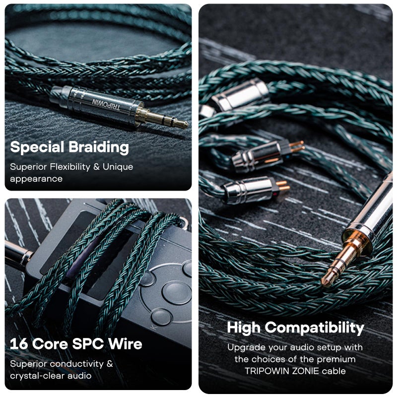 Linsoul Tripowin Zonie IEM Cable, 16 Core Silver Plated Earphone Upgraded Cords, 1.25m SPC in Ear Monitor Cable for 7hz Zero:2 Orchestra Lite Cadenza Hype4 Supermix4(2pin 0.78mm, 3.5mm)(Moss) - Image 3